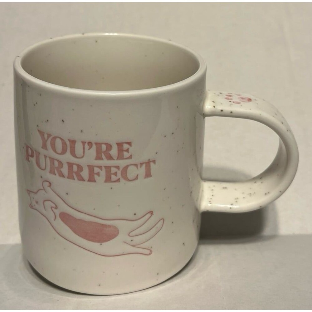 Stoneware Cat Mug You’re Purrfect Coffee Tea Cup Paw Print Thumb Rest Speckled